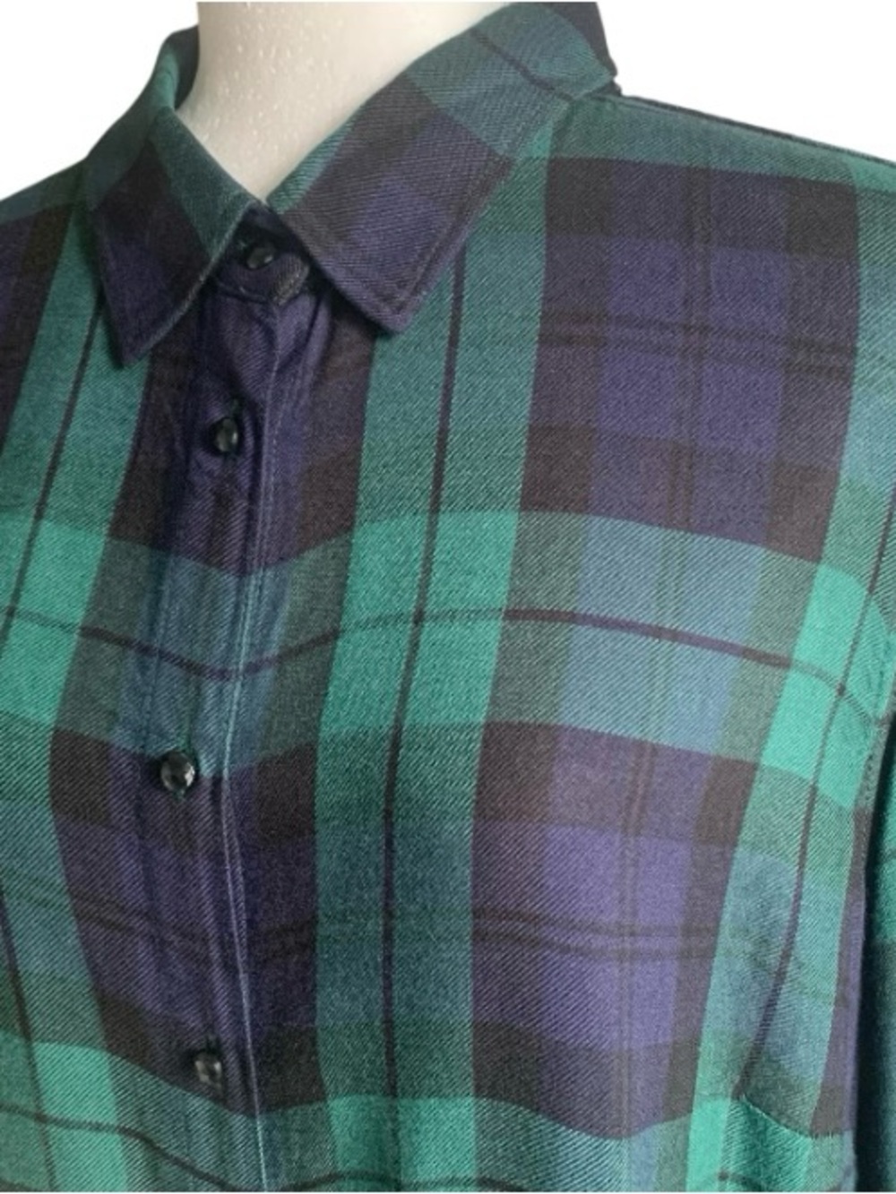 🆕 Chaps Black Watch Tartan Shirt Plaid Button Up Classic Black Green 1X - Picture 5 of 15